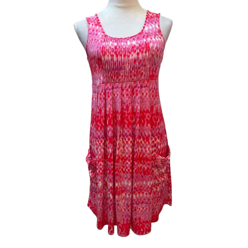 Calvin Klein Pink Purple Abstract Print Empire Waist Pocket Dress Womens‎ Sz S